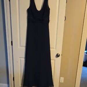 Theia Navy Sleeveless V-Neck Maxi Gown